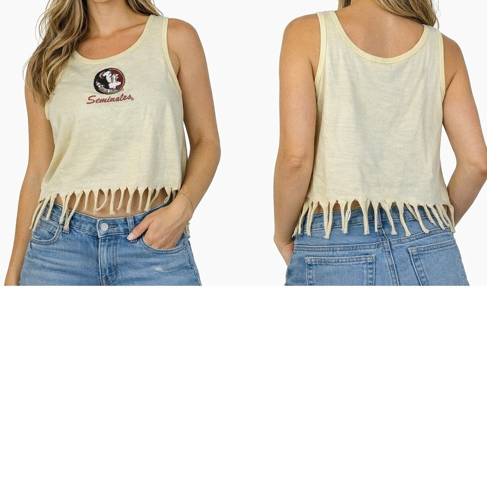 Florida State Seminoles Womens Fringe Tank Top Anvil Cotton Beige‎ XL